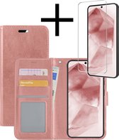 Hoes Geschikt voor Samsung A55 Hoesje Book Case Hoes Flip Cover Wallet Bookcase Met Screenprotector - Rosé goud