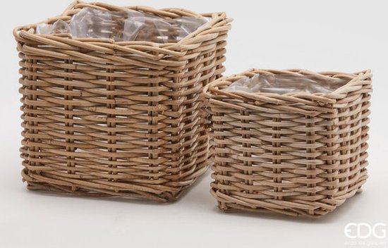 EDG Enzo de Gasperi panier carré en rotin lot de 2 pièces H25 et H19