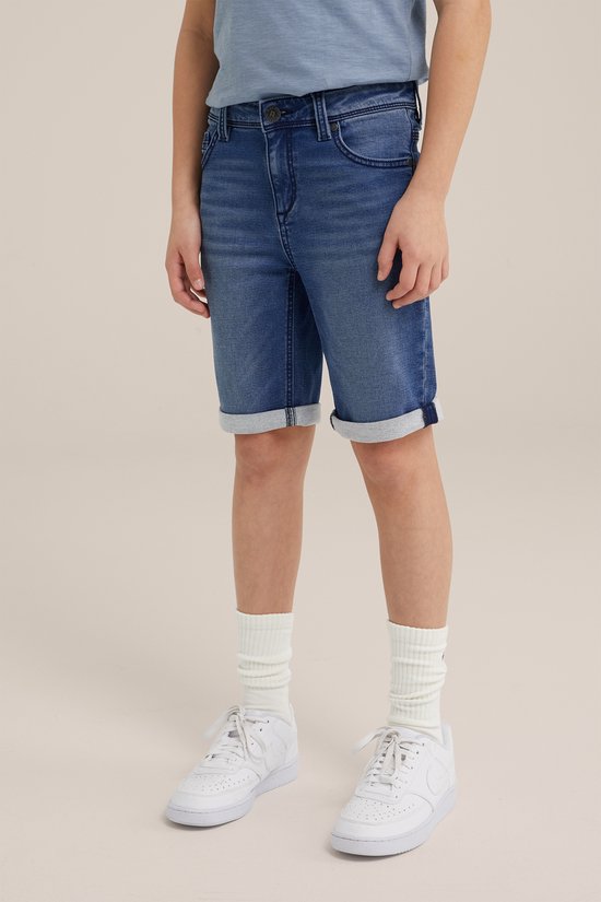 WE Fashion Jongens slim fit denimshort van jog denim