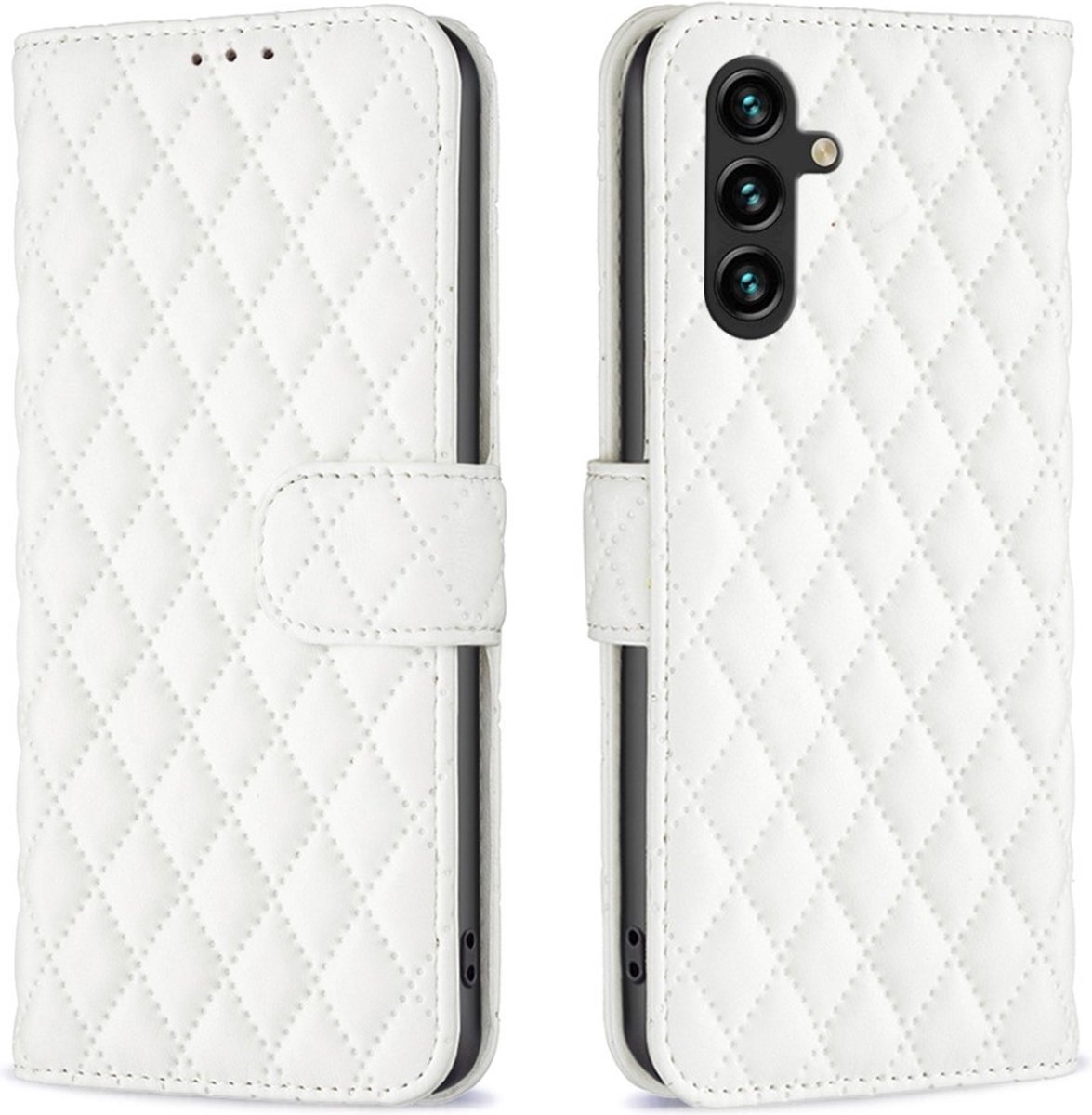 BINFEN Rhombus Book Case - Geschikt voor Samsung Galaxy A35 Hoesje - Wit