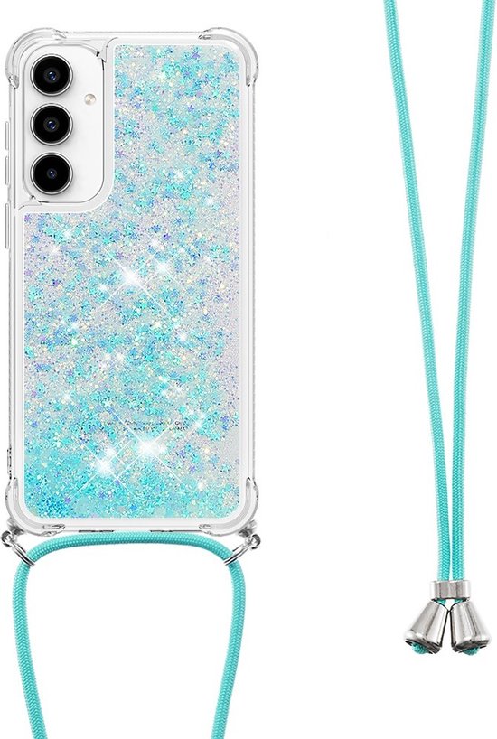 Foto: Coverup hoesje geschikt voor samsung galaxy a55 hoesje coverup liquid glitter back cover met koord lichtblauw