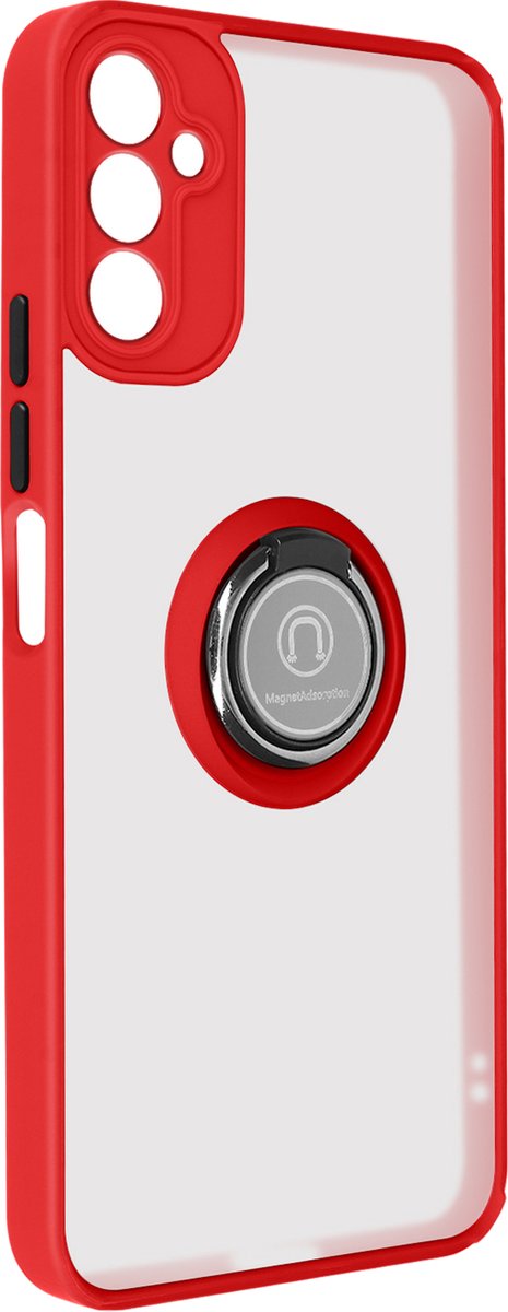 Bi-materiaal Case geschikt voor Samsung A14 4G en 5G Ring Stand-Functie Rood