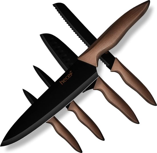 HEZHEN Duitse keukenmessenset 5-delige, roestvrij staal, professionele koksmessenset, Santoku HEZHEN Duitse keukenmessenset 5-delige, roestvrij staal, professionele koksmessenset, Santoku