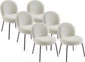 Set van 6 stoelen van boucléstof en zwart metaal - Crèmewit - CURLYN L 59 cm x H 85 cm x D 66 cm
