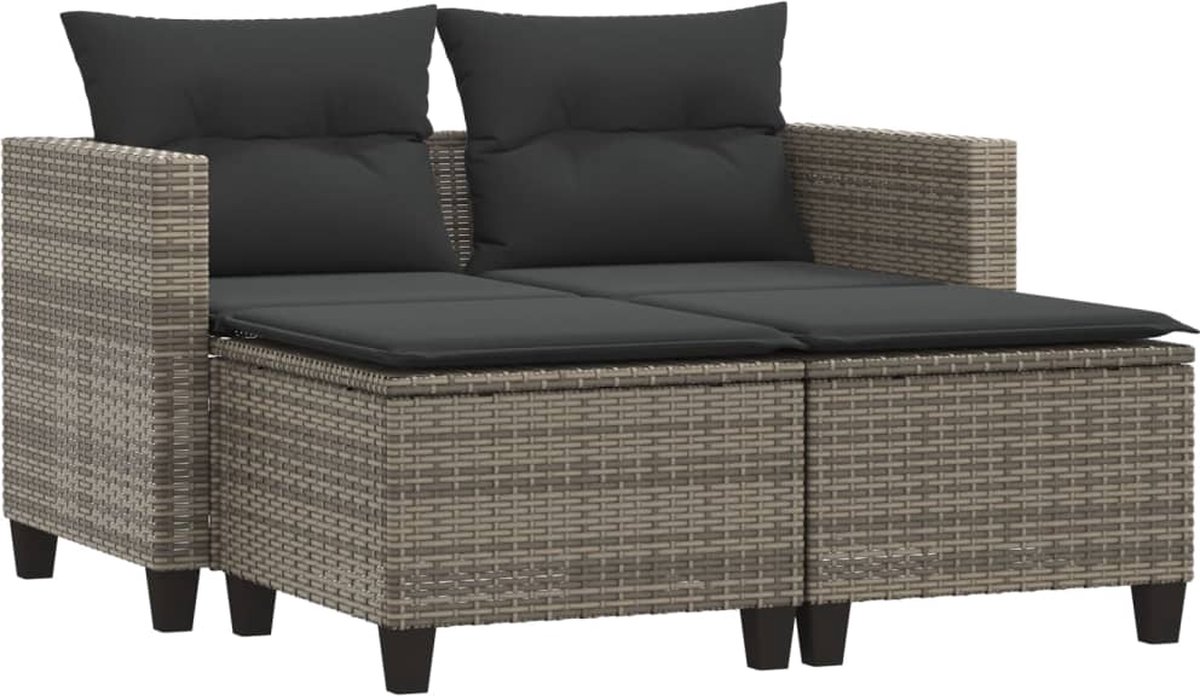 vidaXL - Tuinbank - 2-zits - met - voetenbanken - poly - rattan - grijs