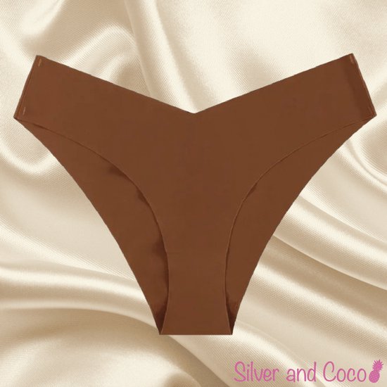 SilverAndCoco® - Naadloze Onderbroek / Seamless Broekje Dames / Zacht Brazilian Sport Slipje / Naadloos Stretch Ondergoed Vrouw / Hipster Dames Lingerie Broekje Slip / Bruin / Extra Large XL