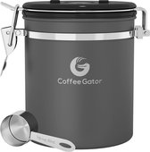 Koffiebus - Houdt gemalen koffie en bonen langer vers - Container met datumregistratie, CO2-ontlastventiel en maatlepels (groot, grijs), medium, grijs