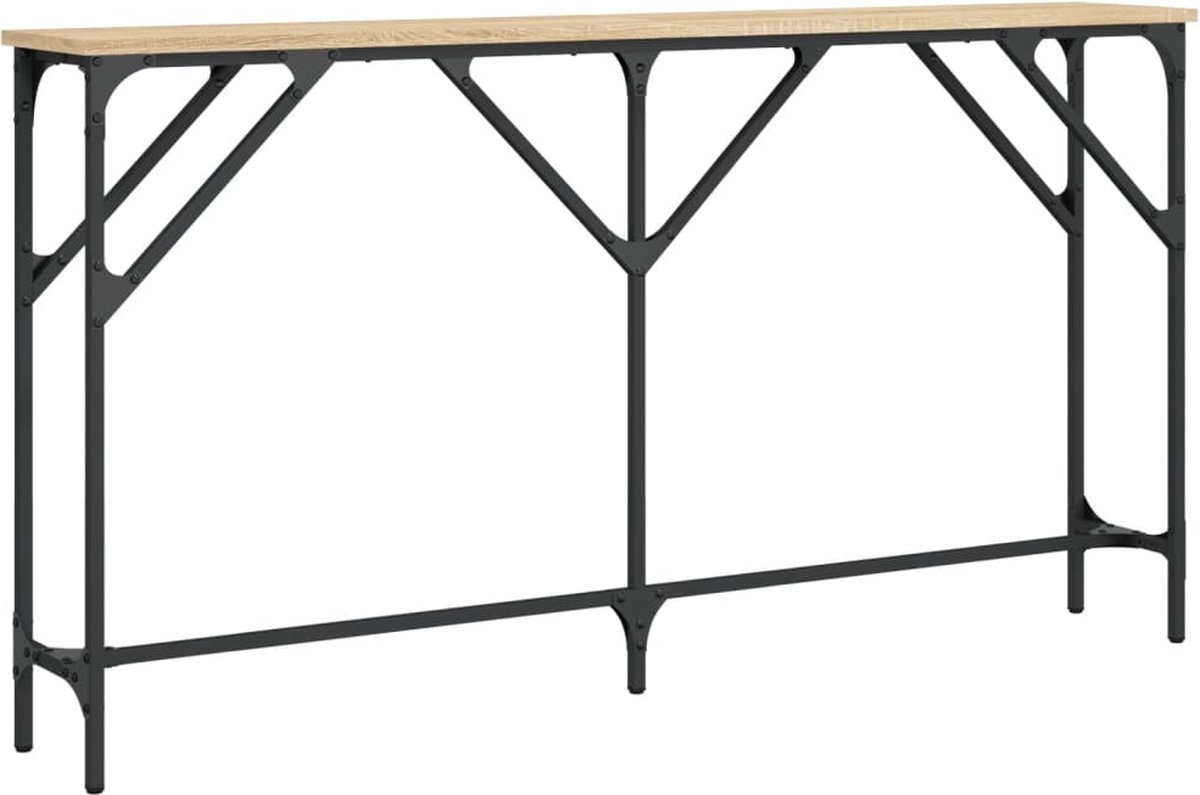 Wandtafel Zwart eiken 180 x 23 x 75 cm Gelaagd hout en metaal Wandtafel Zwart eiken 180 x 23 x 75 cm Gelaagd hout en metaal