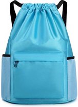 Sporttas Met Grote Inhoud (47 cm x 36 cm) - Trendy Zwemtas - Single Solid Colour Drawstring Bag - Outdoor Sporttas voor fietsen - Waterdicht - Lichtblauw