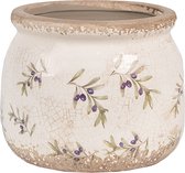 Clayre & Eef Pot de fleurs d'intérieur Ø 12x10 cm Beige Bleu Céramique Olives Pot de fleur