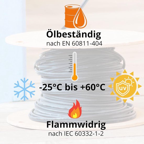 Kalitec H05VV-F slangkabel, 5 x 1 mm², stroomkabel 5G1 mm² met beschermgeleider, pvc-kabel voor binnen, elektrische kabel, lampkabel, flexibel, apparaatkabel, 5-aderig