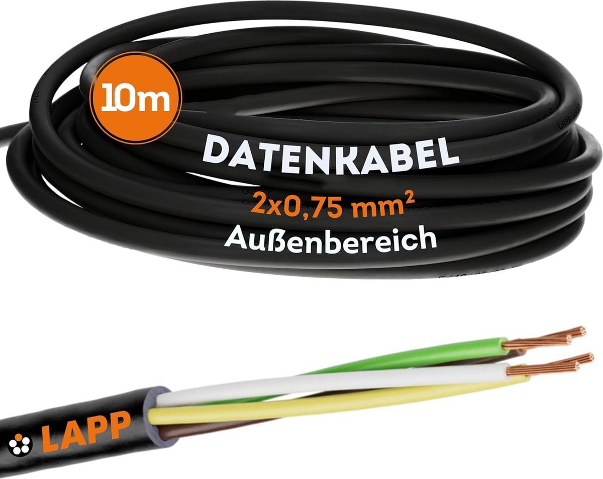 10 meter Lapp 1030268 LiYY PVC stuurstroomkabel 2x0,75 mm² zwart I LED-kabel 2 aders I datalijn I signaallijn I soldeerbare kabel