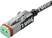 Kalitec Deutsch DT06-2S 2-polig met gegoten 2 meter PUR kabel 2x0,75 mm² zwart I geassembleerde kabel met stopcontact I waterdichte stopcontactbehuizing I voorgemonteerde kabel aansluitklaar