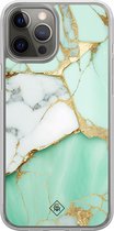 Casimoda® hoesje - Geschikt voor iPhone 12 Pro - Marmer Mintgroen - 2-in-1 case - Schokbestendig - Marble design - Verhoogde randen - Mint, Transparant