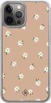 Casimoda® hoesje - Geschikt voor iPhone 12 Pro - Sweet Daisies - 2-in-1 case - Schokbestendig - Bloemen - Verhoogde randen - Bruin/beige, Transparant