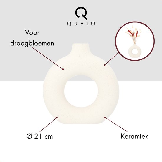 Beschrijving van de QUVIO vaas: keramiek, gebroken wit, 21 cm diameter, voor droogbloemen.