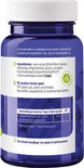 Paarse pot met vegan capsules. Label met ingrediënten, samenstelling en vegan logo.