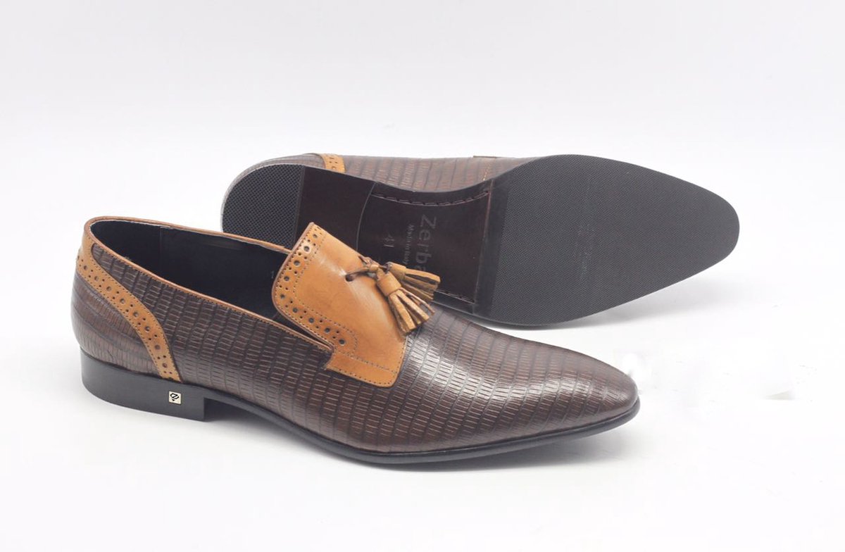 Zerba - Heren Instappers - Loafers -Maat 41 - Bruin Leer - Arciano