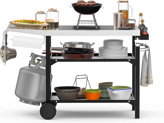 BBQ-Toro Barbecuewagen, zwart, grilltafel met groot werkoppervlak, bijzettafel, grillwagen, outdoor grilltafel, serveerwagen (2 legplanken (94 x 81 x 90 cm BBQ-Toro Barbecuewagen, zwart, grilltafel met groot werkoppervlak, bijzettafel, grillwagen, outdoor grilltafel, serveerwagen (2 legplanken (94 x 81 x 90 cm