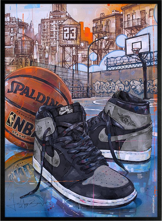 Sneaker print basketball shadow 1.0 51x71 cm *ingelijst & gesigneerd