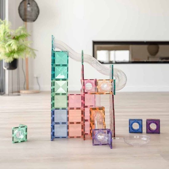 Connetix - Pastel Ball Run Pack piste de billes Expansion 80 pièces - jouets de construction magnétiques