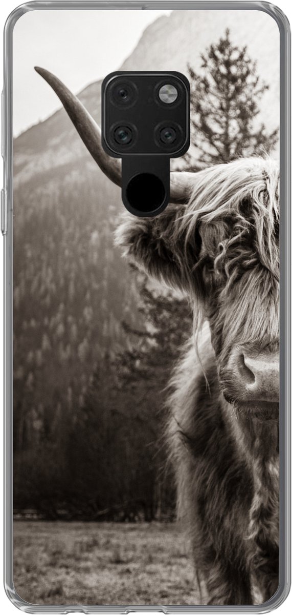 Telefoonhoesje Geschikt voor Huawei P40 Lite hoesje - Schotse hooglander - Stier - Zwart - Wit - Siliconen Telefoonhoesje Telefoonhoesje