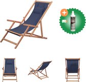 vidaXL Strandstoel inklapbaar stof en houten frame blauw Tuinstoel Inclusief Reiniger