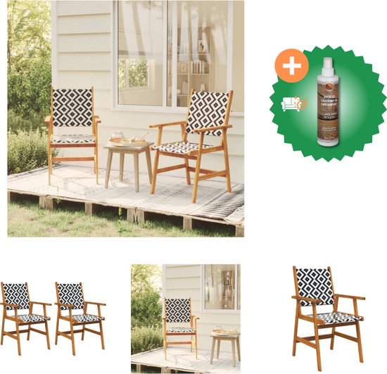 Tuinstoelen 2 st massief acaciahout en stof blauw en wit | -nl