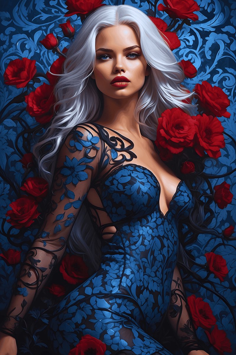 Vrouw Poster - Abstracte Decoratie - Roze en Blauw - Kleurrijke - posters - formaat 60x90c