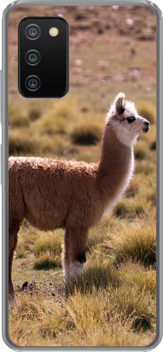 Telefoonhoesje Geschikt voor Samsung Galaxy A03s hoesje - Alpaca - Bruin - Natuur - Siliconen Telefoonhoesje Telefoonhoesje