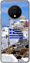 Geschikt voor OnePlus 7T hoesje - Vlag van Griekenland tussen de witte huisjes - Siliconen Telefoonhoesje