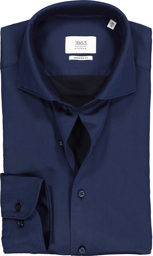ETERNA modern fit overhemd - 1863 casual Soft tailoring - donkerblauw - Strijkvriendelijk - Boordmaat: 40