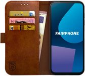 Rosso Element Book Case Wallet Hoesje Geschikt voor Fairphone 5 | Portemonnee | 3 Pasjes | Magneetsluiting | Stand Functie | Bruin