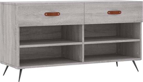 vidaXL - Schoenenbank - 102x35x55 - cm - bewerkt - hout - grijs - sonoma - eikenkleur