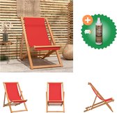vidaXL Strandstoel inklapbaar massief teakhout rood Tuinstoel Inclusief Houtreiniger en verfrisser