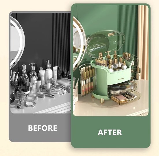 Make-up organizer - Sierraden opbergdoos - opbergbox voor cosmetica - Beautycase - met stofdicht deksel - beauty-organizer met 8 opbergruimtes en draaggreep - Wit