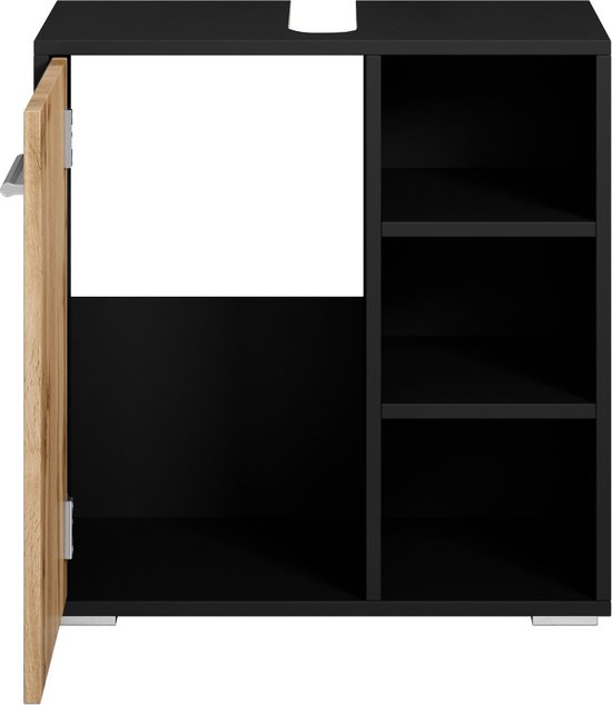 Badplaats Wastafel Onderkast Neptunus 60 Cm X 30 Cm X 60 Cm - Eiken Met Zwart Badkamerkast Staand Wastafelmeubel
