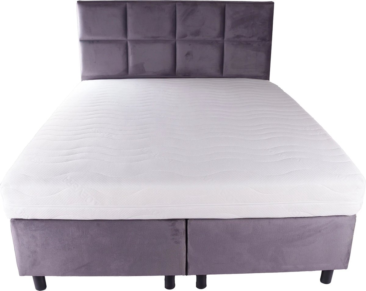Lion Velvet - Boxspring 160x200 Velvet Grijs Enkel Matras