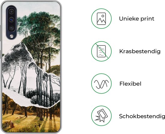 Coque Samsung Galaxy A30s - Pins parasols paysage italien - Art - Hendrik Voogd - Peinture - Zwart et blanc - Maîtres anciens - Coque de téléphone en Siliconen