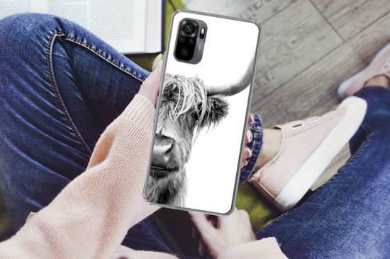 Coque Xiaomi Redmi Note 10 - Highlander écossais - Animaux - Zwart - Wit - Coque de téléphone en Siliconen