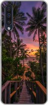 Geschikt voor Samsung Galaxy A50 hoesje - Zonsondergang - Palmbomen - Strand - Siliconen Telefoonhoesje