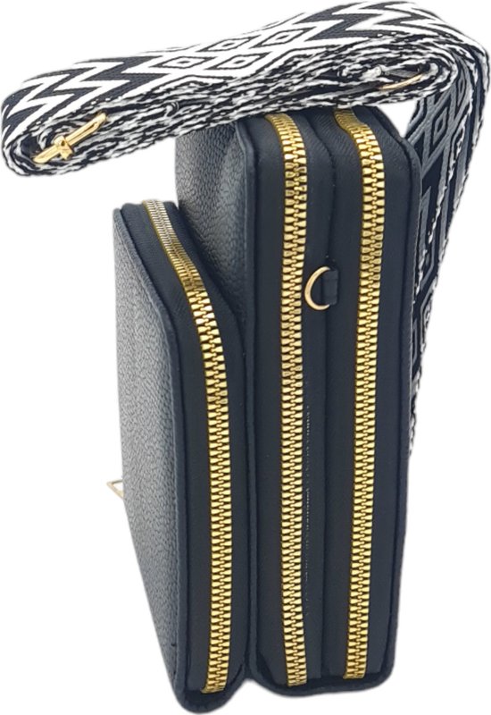Telefoontasje Dames Leer - Crossbody - Klein Schoudertasje - Leder - Zwart