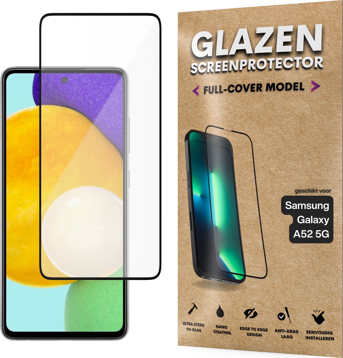 Screenprotector - Geschikt voor Samsung Galaxy A52 5G - Gehard Glas - Full Cover Tempered Glass - Case Friendly