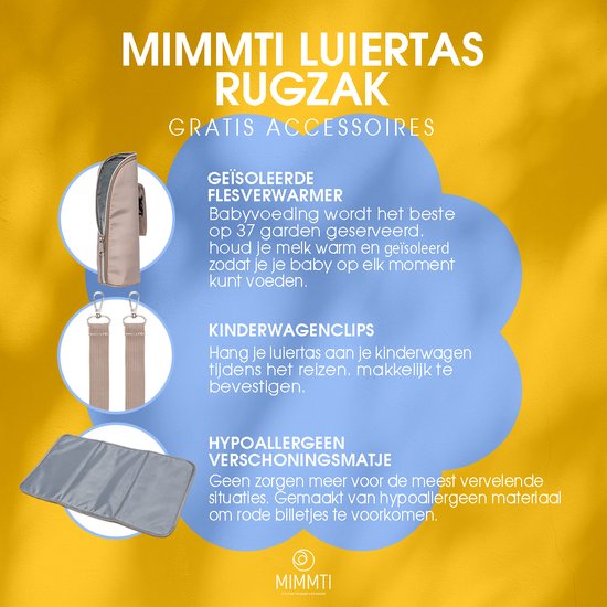 MIMMTI Luiertas Rugzak met Verschoonmatje - Beige - Inclusief flessenwarmhouder - kinderwagenhaken en isoleervak NanaBeebi van Mimmti — afbeelding 5