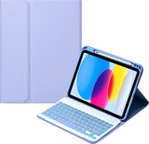 Mobigear - Tablethoes geschikt voor Apple iPad 10 (2022) Hoes | Mobigear Keys QWERTY Bluetooth Toetsenbord Bookcase + Stylus Houder - Paars