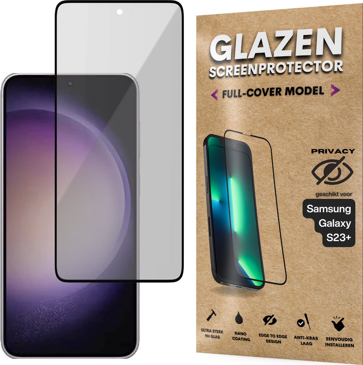 Privacy Screenprotector - Geschikt voor Samsung Galaxy S23+ - Gehard Glas - Full Cover Tempered Privacy Glass - Case Friendly