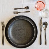 Serie Tiles Modern Vintage serviesset voor 2 personen in Maurisch design met mat glazuur, 8-delig tafelservies met borden en schalen van hoogwaardig keramiek, aardewerk, zwart