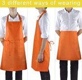 schort, 2-pack waterdichte Schorten keukenschort met zakken, verstelbare keukenschort, BBQ-schort, slabbetje, keukenschort (Oranje)