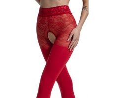 Panty open Kruis - 60/30 Denier - Kleur: Rood - Maat: L/XL - Model: Blackdiamond - Merk: Amour