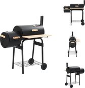 vidaXL Rookbarbecue - Stalen frame - 103 x 60 x 113 cm - 3 kookroosters - 3 houtskoolroosters - Houten tafel - Met thermometer - Zwart - Geschikt voor houtskool en hout - Barbecue
